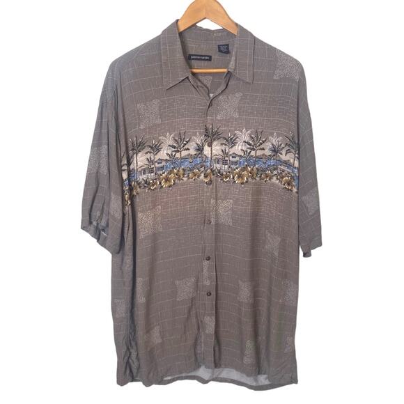 Vintage Pierre Cardin Rayon Tiki MCM Hawaiian Palm Tree Short Sleeve Shirt XL - Picture 1 of 8